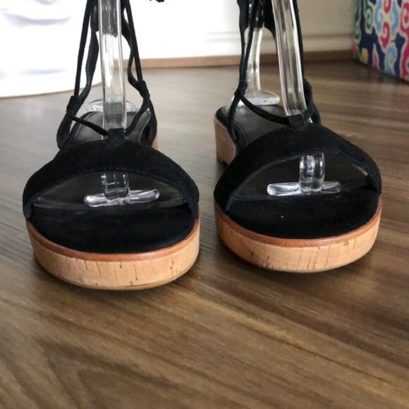 FRYE Miranda Gladiator Black Suede Cork Flat Sandals - Picture 6 of 11